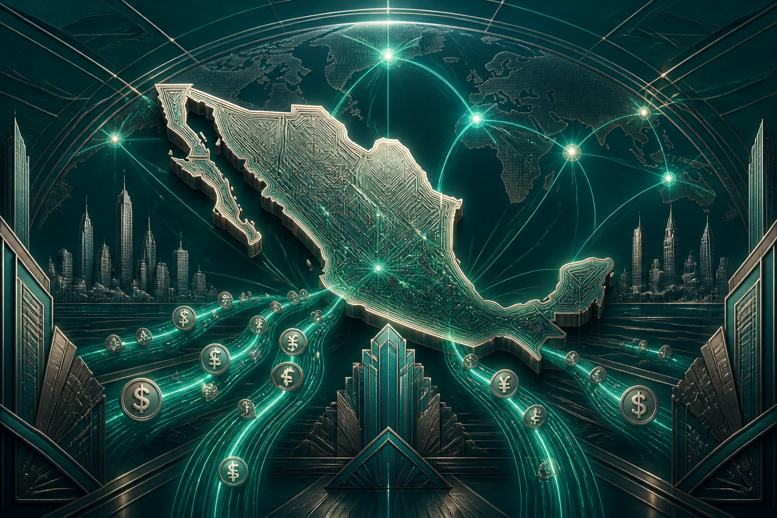 Cross-border remittance corridor visualization between Mexico and the United States